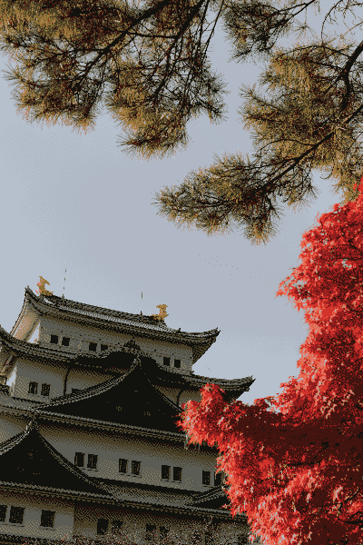 城と紅葉（Atkinson）をドット絵に変換した結果