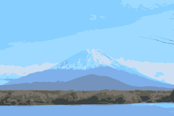 山と湖を手描き風イラストに変換した結果