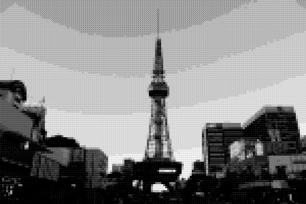 街とタワーをドット絵に変換した結果