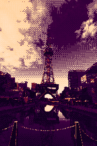 テレビ塔（くっきり）をドット絵（くっきり）に変換した結果